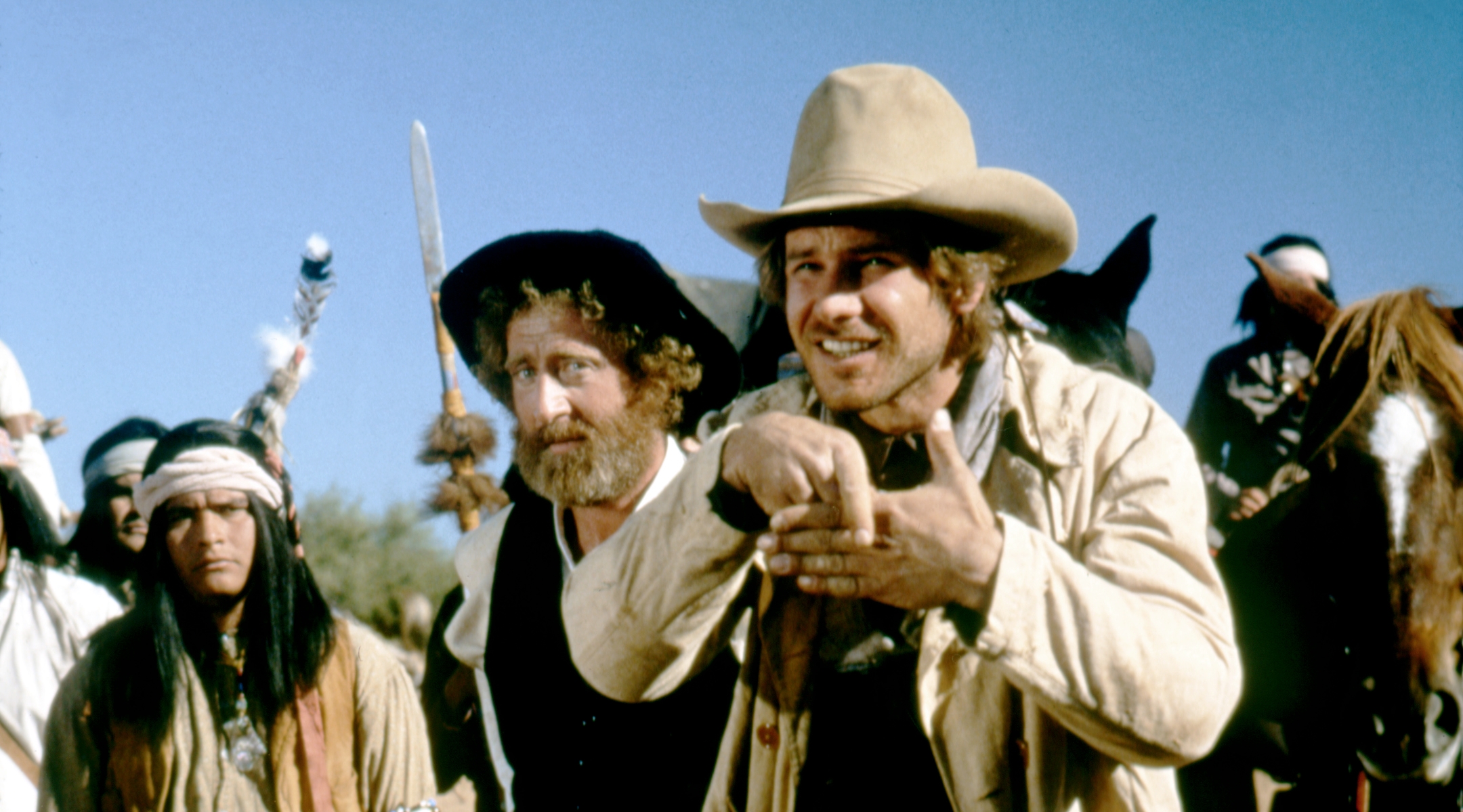 Gene Wilder, center, plays a Polish rabbi in the 1979 film <i>The Frisco Kid</i>, alongside Harrison Ford.